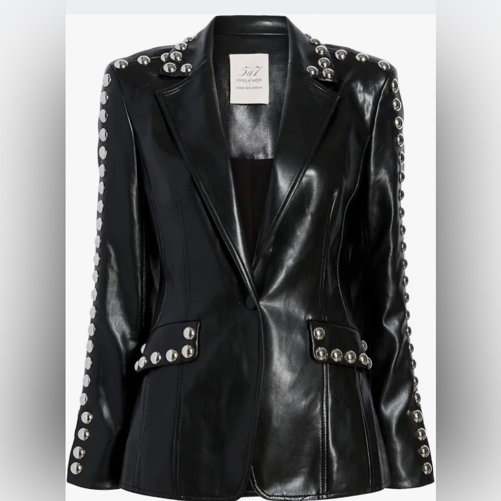 Cinq à Sept studded Milly leather blazer with silver studs